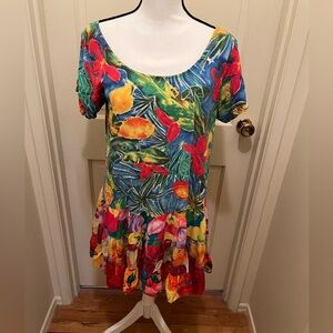 JAMS WORLD Vintage  Hattie Dress Sz L Hawaiian Drop Waist Baby Doll Dress